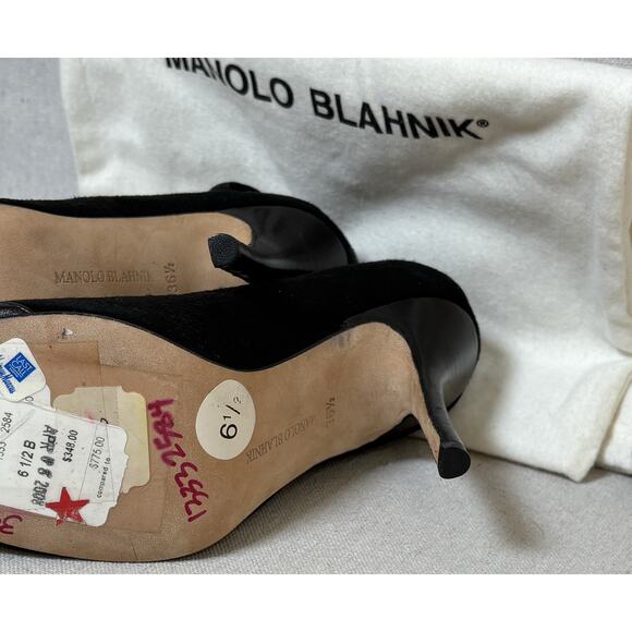 Manolo Blahnik Black Suede Lace Up Shoe Boot Heel sz US 6.5 Y2K W/ Dust Bag - Picture 6 of 6